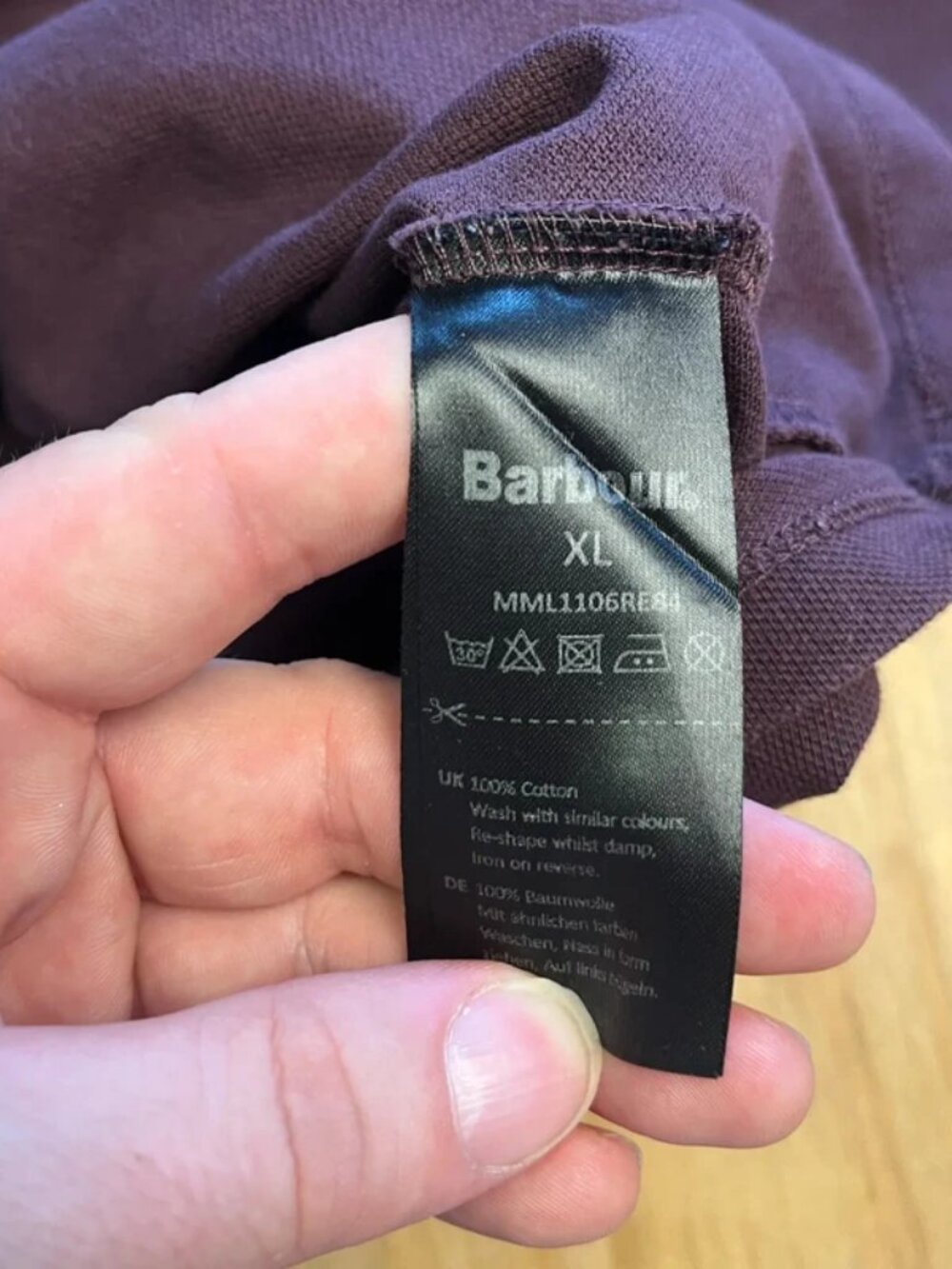 Barbour International Long Sleeve Polo Shirt Mens XL Burgundy Cotton Logo Button - Picture 5 of 5